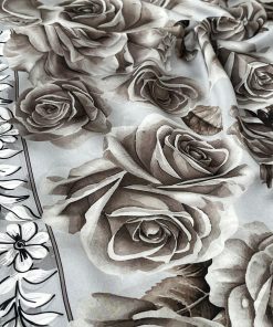Rose Desen Hint İpeği Şal - Gri