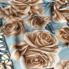 Rose Desen Hint İpeği Şal - Mavi Kahve