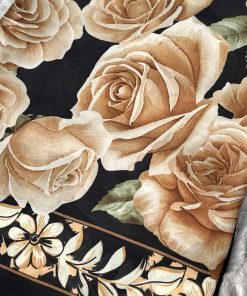 Rose Desen Hint İpeği Şal- Siyah Vizon