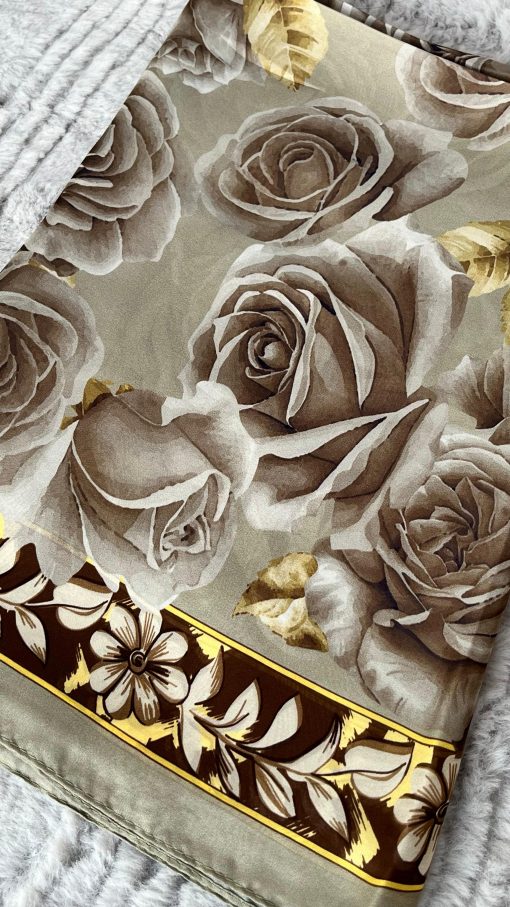 Rose Desen Hint İpeği Şal- Küf Yeşili