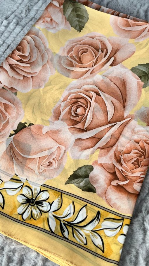 Rose Desen Hint İpeği Şal- Işıltı