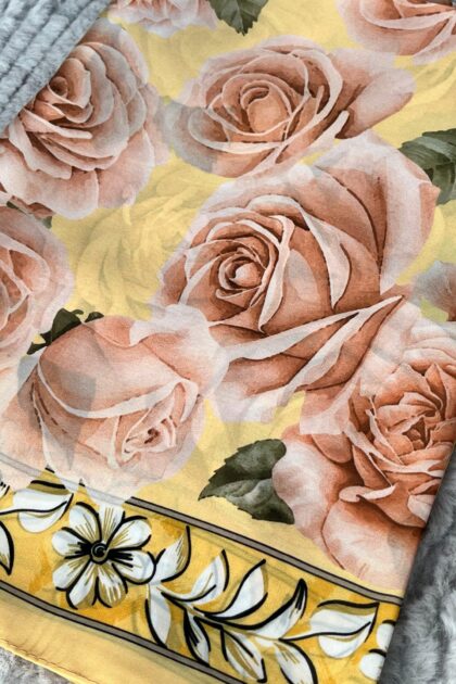 Rose Desen Hint İpeği Şal - Işıltı