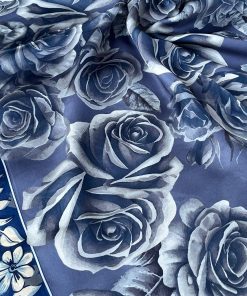 Rose Desen Hint İpeği Şal- İndigo