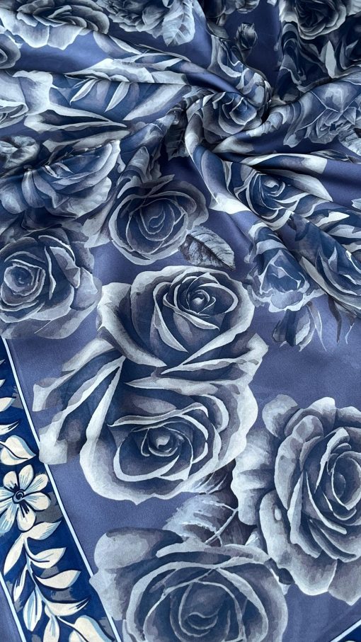 Rose Desen Hint İpeği Şal- İndigo
