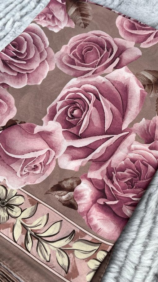 Rose Desen Hint İpeği Şal- Pudra