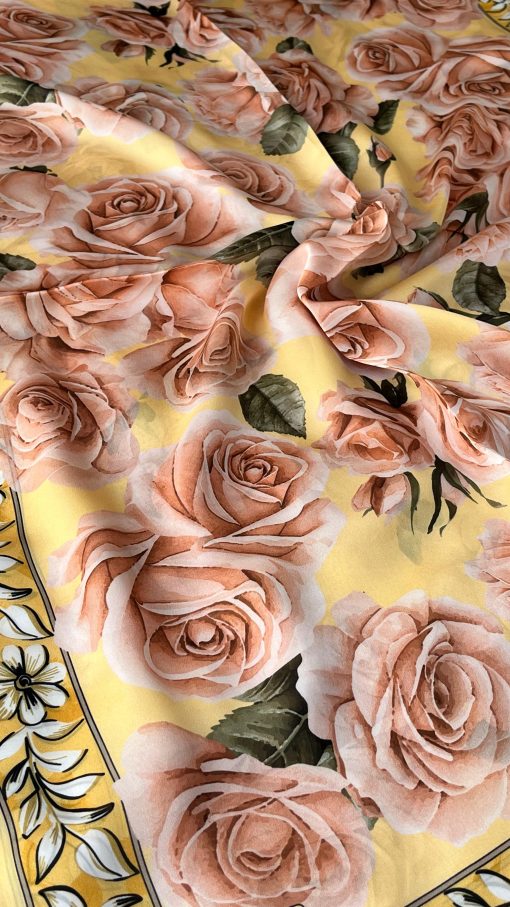 Rose Desen Hint İpeği Şal- Işıltı
