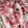 Rose Desen Hint İpeği Şal- Mint Yeşili