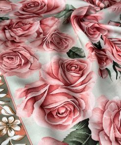 Rose Desen Hint İpeği Şal- Mint Yeşili