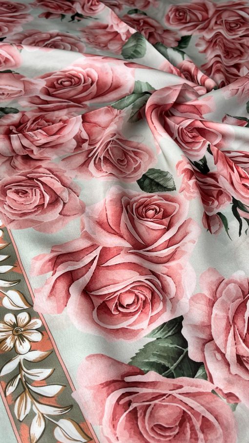 Rose Desen Hint İpeği Şal- Mint Yeşili