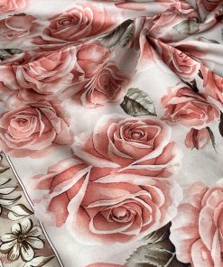 Rose Desen Hint İpeği Şal- Taş