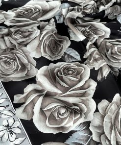 Rose Desen Hint İpeği Şal- Siyah
