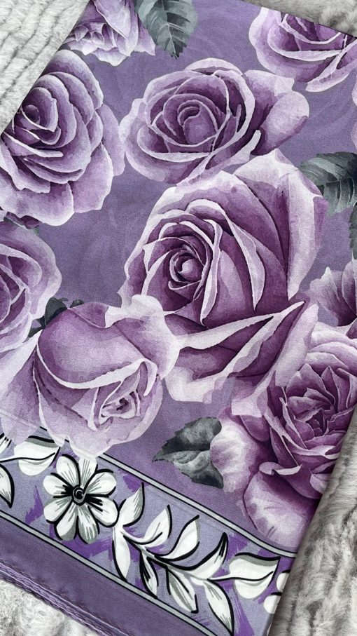 Rose Desen Hint İpeği Şal- Lila
