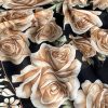 Rose Desen Hint İpeği Şal- Siyah Vizon