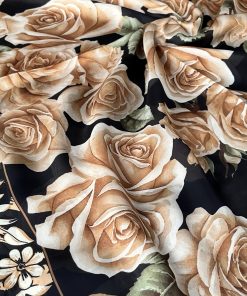 Rose Desen Hint İpeği Şal- Siyah Vizon
