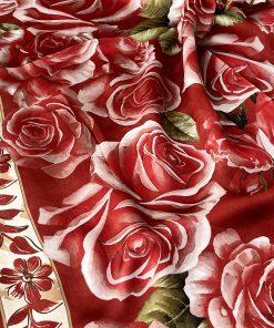Rose Desen Hint İpeği Şal - Açık Bordo