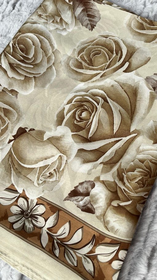 Rose Desen Hint İpeği Şal- Buz Yeşili