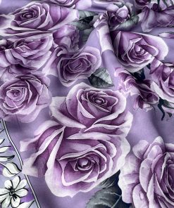 Rose Desen Hint İpeği Şal- Lila