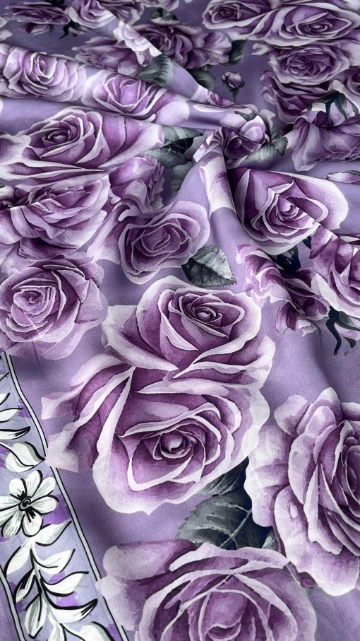 Rose Desen Hint İpeği Şal- Lila