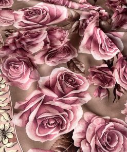 Rose Desen Hint İpeği Şal - Pudra