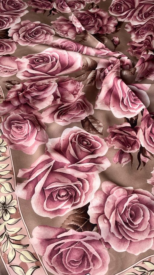 Rose Desen Hint İpeği Şal - Pudra