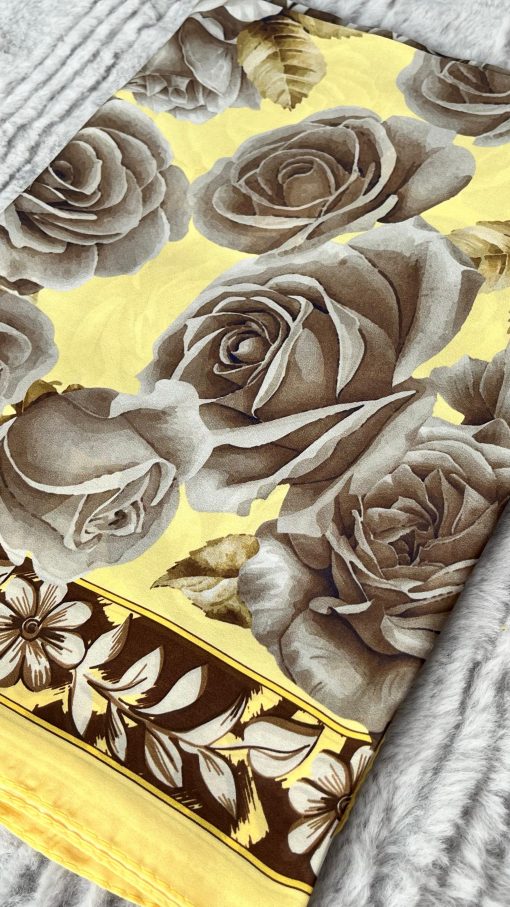 Rose Desen Hint İpeği Şal- Kahve Sarı