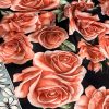 Rose Desen Hint İpeği Şal- Siyah Somon