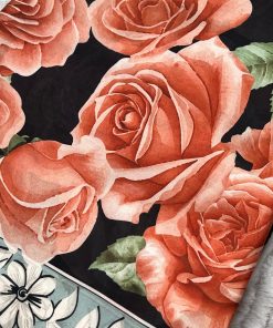 Rose Desen Hint İpeği Şal- Siyah Somon.
