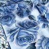 Rose Desen Hint İpeği Şal- Mavi
