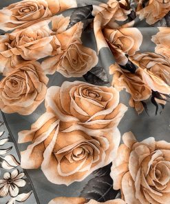 Rose Desen Hint İpeği Şal- Açık Füme