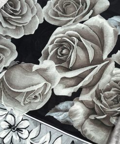 Rose Desen Hint İpeği Şal- Siyah