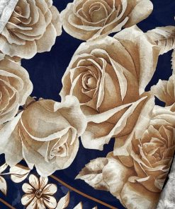 Rose Desen Hint İpeği Şal- Lacivert