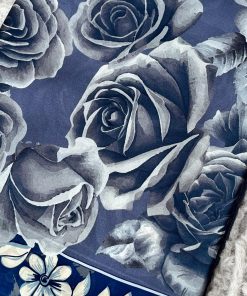 Rose Desen Hint İpeği Şal- İndigo