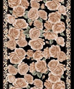 Rose Desen Hint İpeği Şal- Siyah Vizon