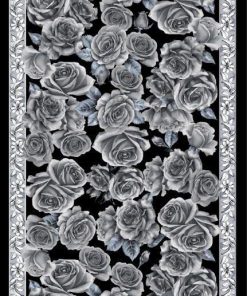 Rose Desen Hint İpeği Şal- Siyah