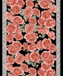 Rose Desen Hint İpeği Şal- Siyah Somon