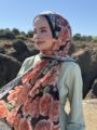 Rose Desen Hint İpeği Şal - Siyah Somon