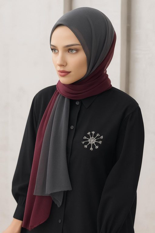 Dubai Degrade Şal - Gri Bordo