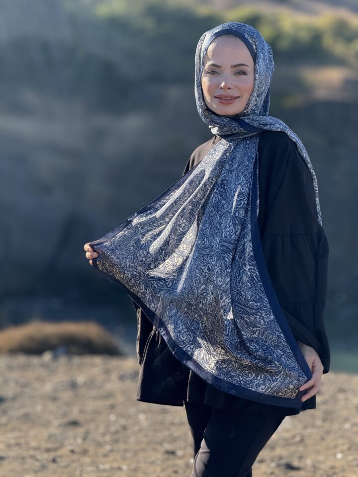 İdol Şal - Lacivert Beyaz