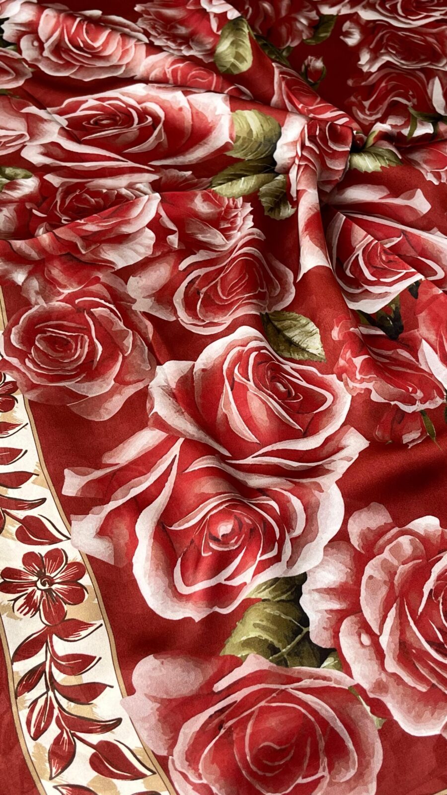 Rose Desen Hint İpeği Şal - Açık Bordo