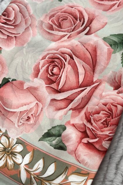 Rose Desen Hint İpeği Şal - Nil Yeşili