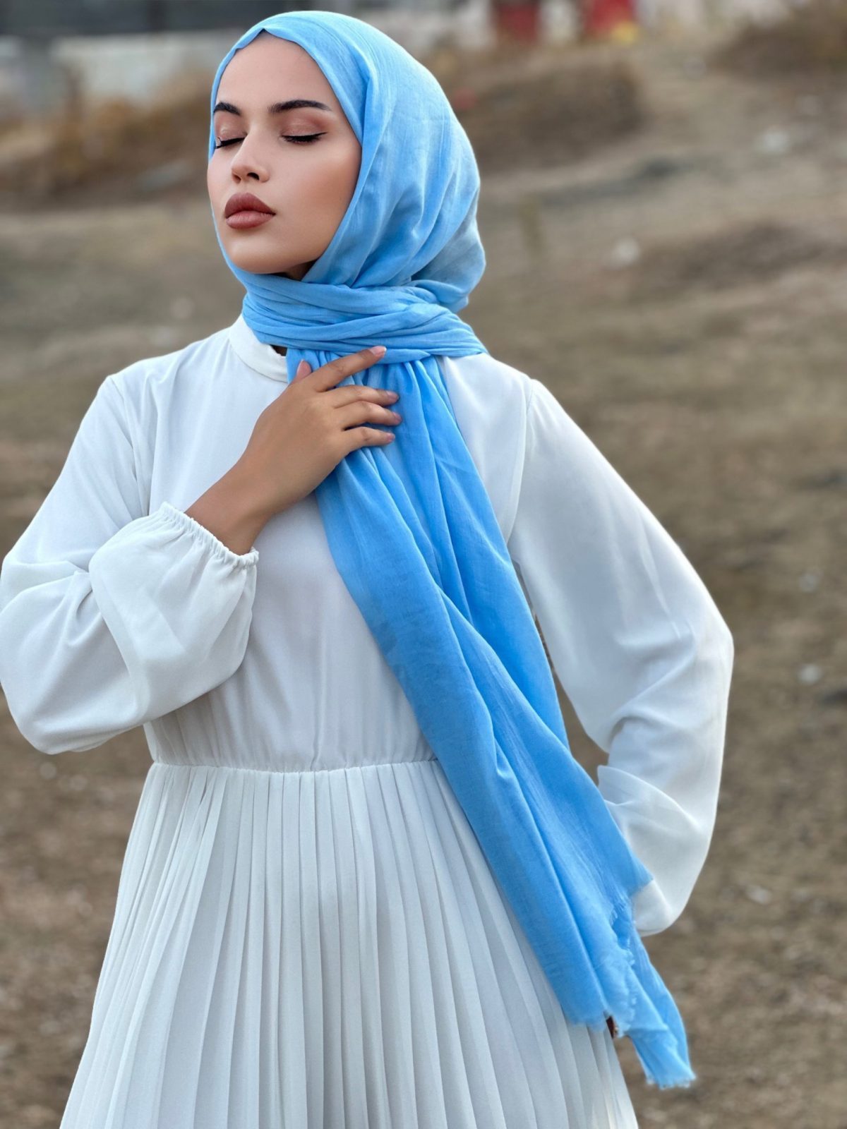 Premium Dubai Şal - Bebe Mavi