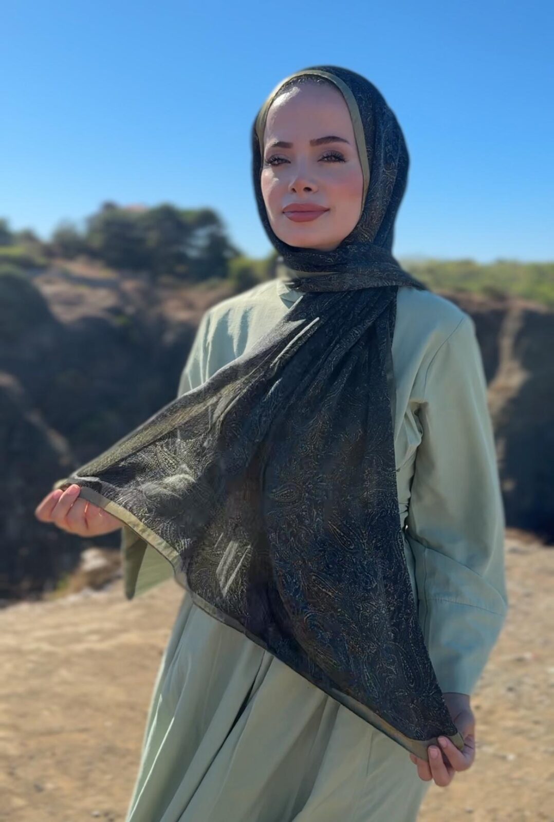 İdol Şal - Haki Siyah