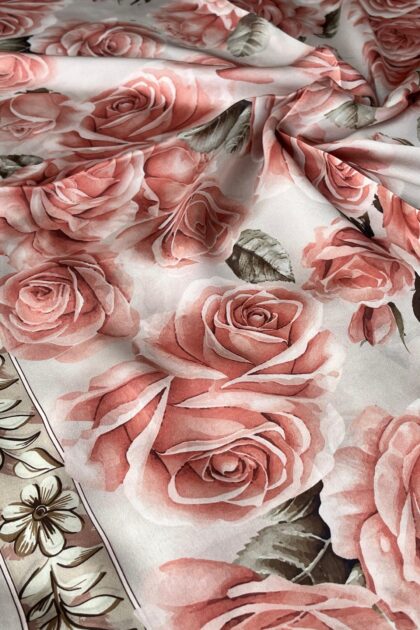 Rose Desen Hint İpeği Şal - Pudra