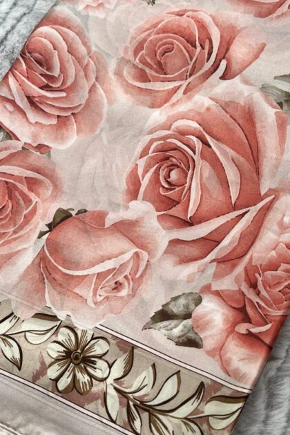 Rose Desen Hint İpeği Şal - Pudra